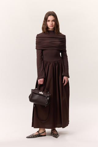 Full-Skirt Long Dress Brown