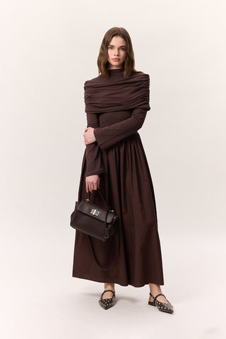 Full-Skirt Long Dress Brown