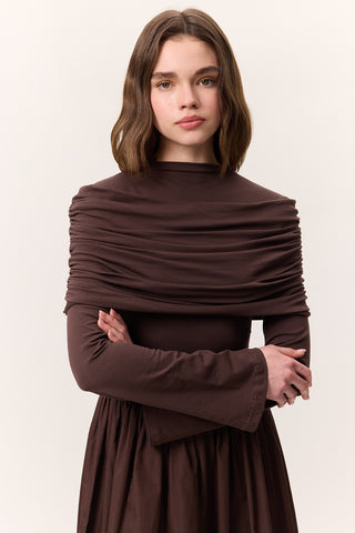 Full-Skirt Long Dress Brown