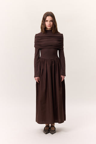 Full-Skirt Long Dress Brown