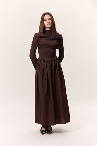 Full-Skirt Long Dress Brown