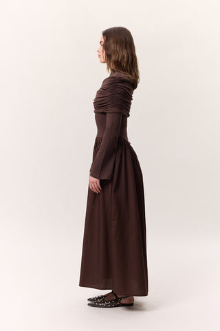 Full-Skirt Long Dress Brown