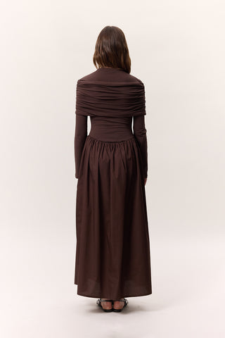 Full-Skirt Long Dress Brown