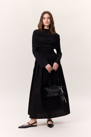 Full-Skirt Long Dress Black