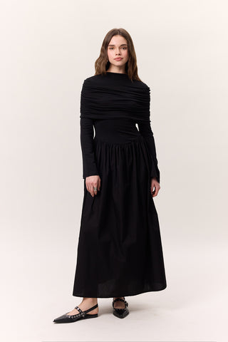 Full-Skirt Long Dress Black