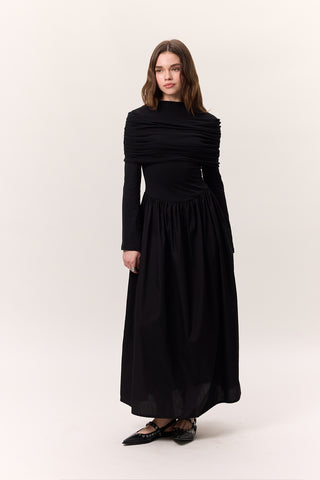 Full-Skirt Long Dress Black