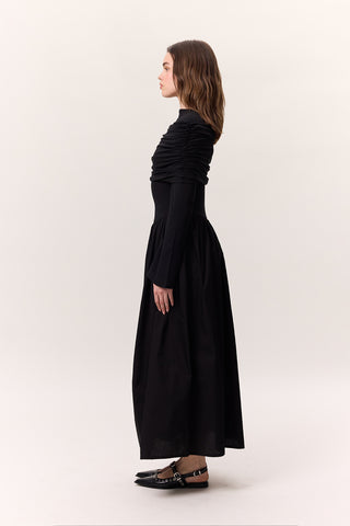 Full-Skirt Long Dress Black