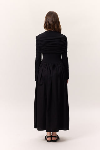 Full-Skirt Long Dress Black