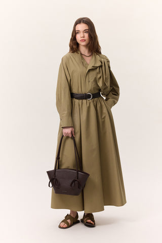 Tie-Detail Statement Shirt Khaki