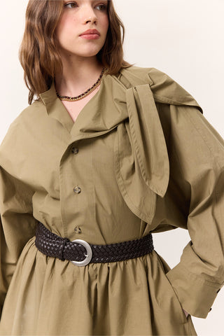Tie-Detail Statement Shirt Khaki