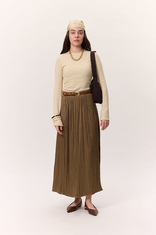 Crush Satin Skirt Sand