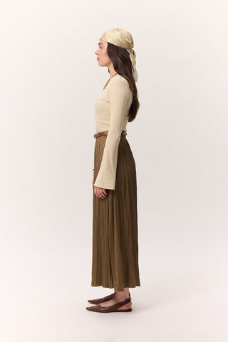 Crush Satin Skirt Sand