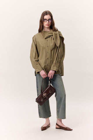 Tie-Detail Statement Shirt Khaki