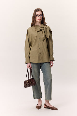 Tie-Detail Statement Shirt Khaki