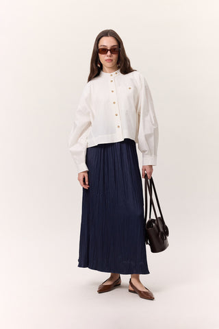 Crush Satin Skirt Navy Blue