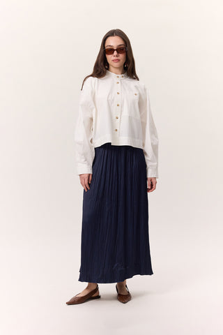 Crush Satin Skirt Navy Blue