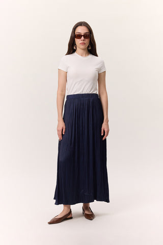 Crush Satin Skirt Navy Blue