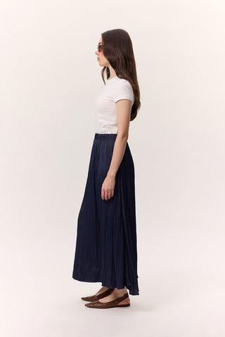 Crush Satin Skirt Navy Blue