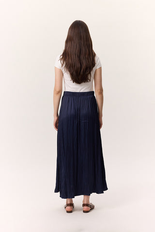 Crush Satin Skirt Navy Blue