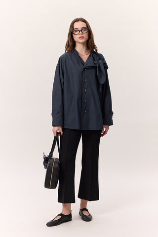 Tie-Detail Statement Shirt Navy Blue