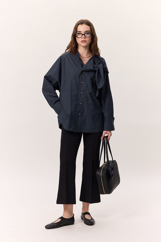 Tie-Detail Statement Shirt Navy Blue