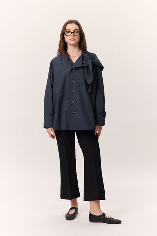 Tie-Detail Statement Shirt Navy Blue