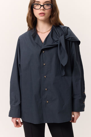 Tie-Detail Statement Shirt Navy Blue