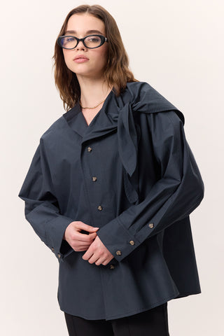 Tie-Detail Statement Shirt Navy Blue