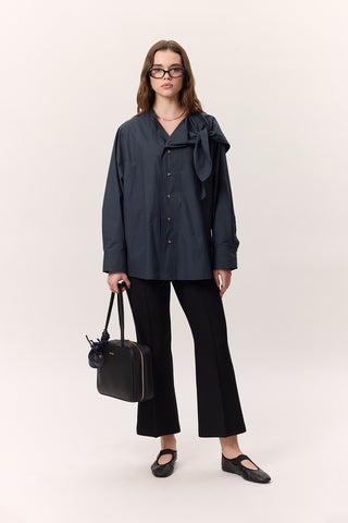 Tie-Detail Statement Shirt Navy Blue