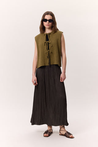 Crush Satin Skirt Brown