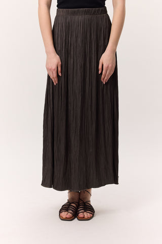 Crush Satin Skirt Brown