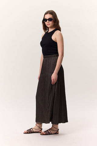 Crush Satin Skirt Brown