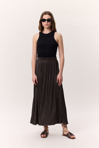 Crush Satin Skirt Brown