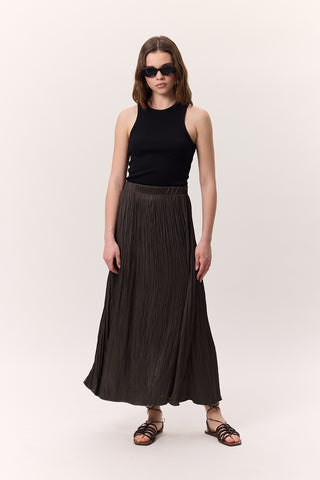 Crush Satin Skirt Brown