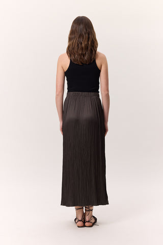Crush Satin Skirt Brown