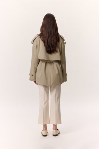Double-Breasted Cropped Trench Coat Sand
