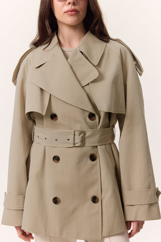 Double-Breasted Cropped Trench Coat Sand