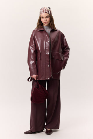 Textured Faux Leather Jacket Burgundy