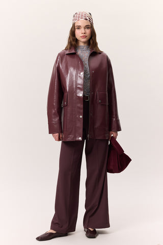 Textured Faux Leather Jacket Burgundy