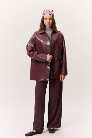 Textured Faux Leather Jacket Burgundy