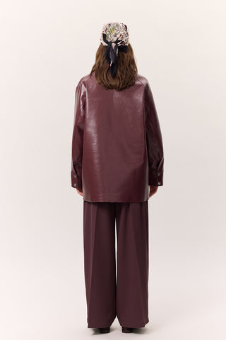 Textured Faux Leather Jacket Burgundy