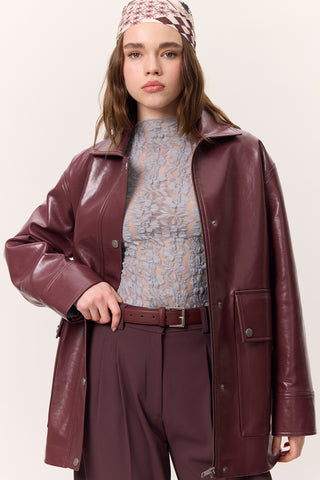 Textured Faux Leather Jacket Burgundy