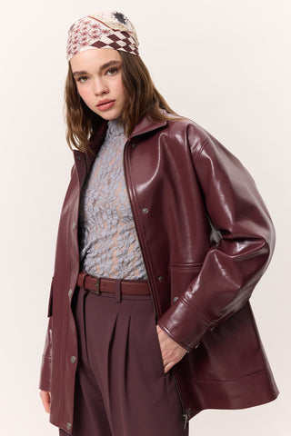 Textured Faux Leather Jacket Burgundy