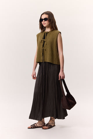 Lace-Up Knit Vest Green