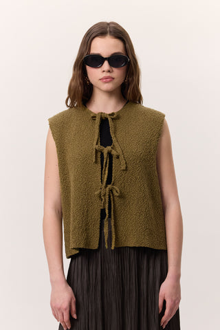 Lace-Up Knit Vest Green