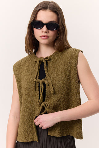 Lace-Up Knit Vest Green