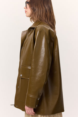 Textured Faux Leather Jacket Green