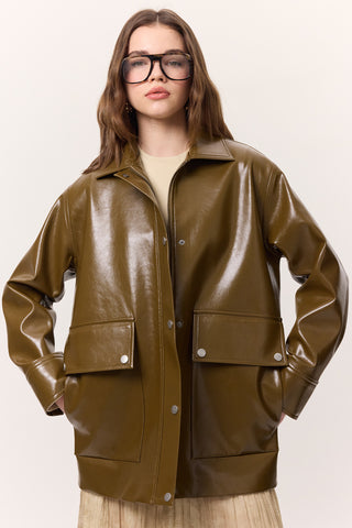 Textured Faux Leather Jacket Green