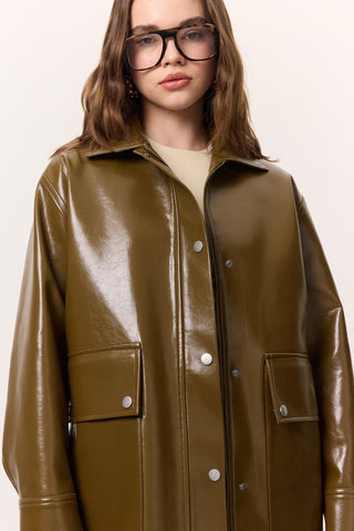 Textured Faux Leather Jacket Green
