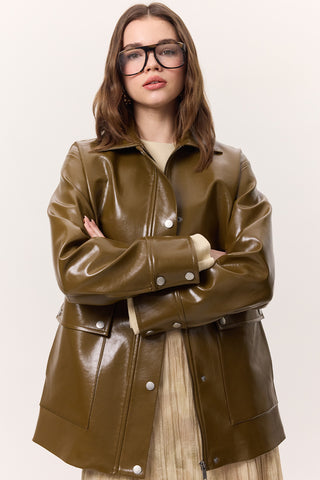 Textured Faux Leather Jacket Green